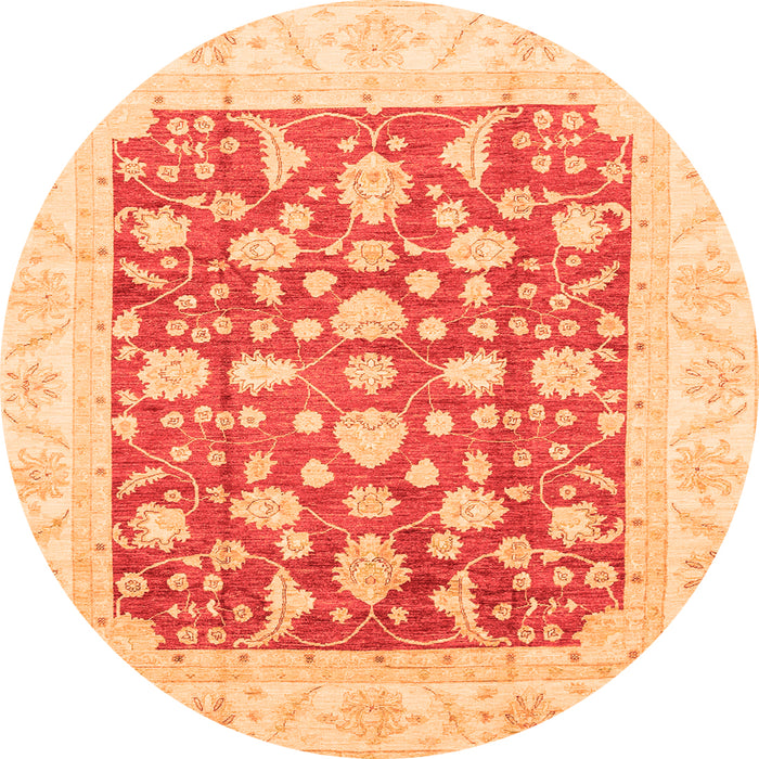 Round Machine Washable Abstract Orange Modern Area Rugs, wshabs3790org