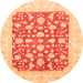 Round Machine Washable Abstract Orange Modern Area Rugs, wshabs3790org