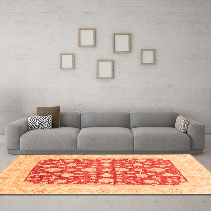 Machine Washable Abstract Orange Modern Area Rugs in a Living Room, wshabs3790org