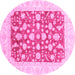 Round Machine Washable Abstract Pink Modern Rug, wshabs3790pnk