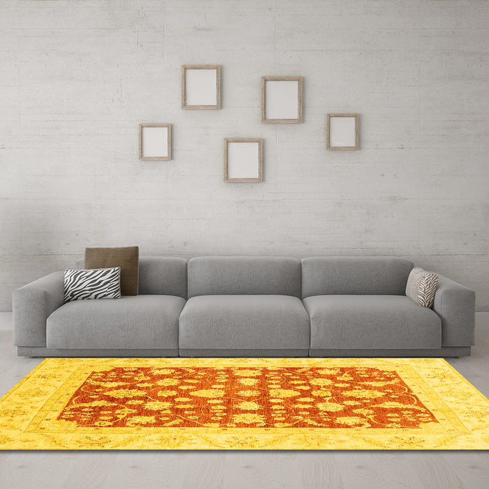 Machine Washable Abstract Yellow Modern Rug in a Living Room, wshabs3790yw