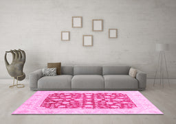 Machine Washable Abstract Pink Modern Rug in a Living Room, wshabs3790pnk