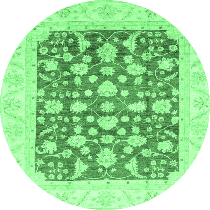 Round Machine Washable Abstract Emerald Green Modern Area Rugs, wshabs3790emgrn