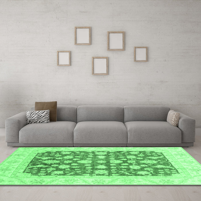 Machine Washable Abstract Emerald Green Modern Area Rugs in a Living Room,, wshabs3790emgrn