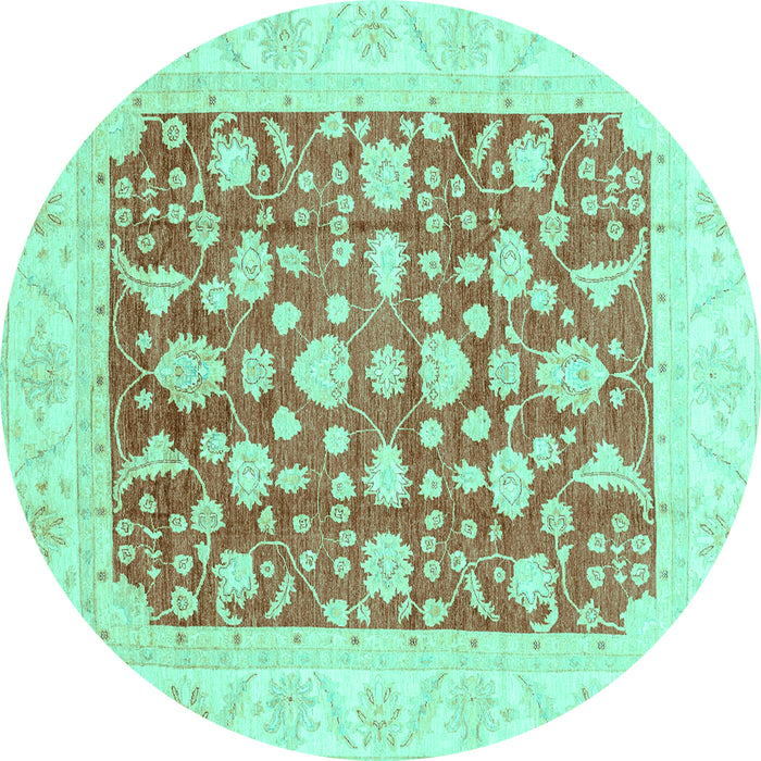Round Machine Washable Abstract Turquoise Modern Area Rugs, wshabs3790turq