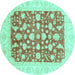 Round Machine Washable Abstract Turquoise Modern Area Rugs, wshabs3790turq