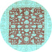 Round Machine Washable Abstract Light Blue Modern Rug, wshabs3790lblu