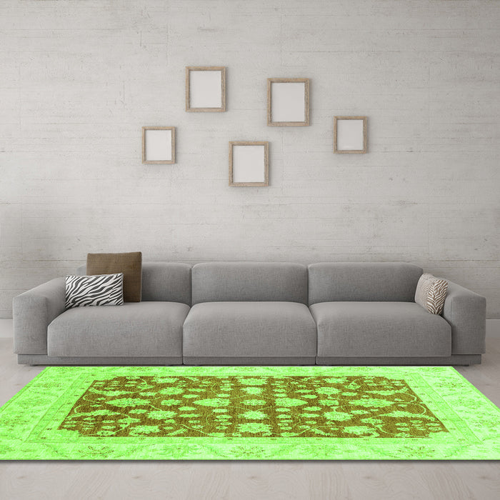 Machine Washable Abstract Green Modern Area Rugs in a Living Room,, wshabs3790grn