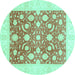 Round Abstract Turquoise Modern Rug, abs3791turq