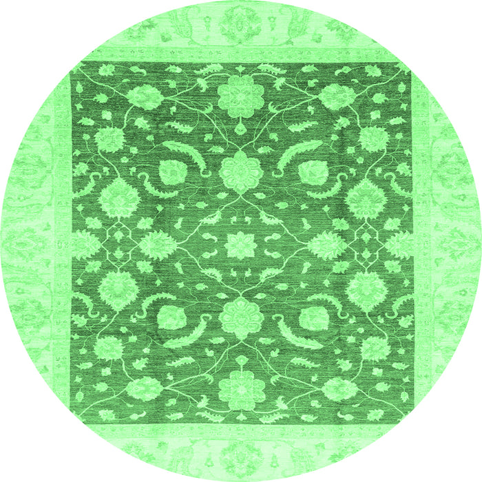 Round Machine Washable Abstract Emerald Green Modern Area Rugs, wshabs3791emgrn