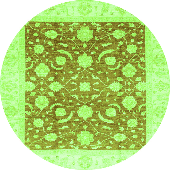 Round Machine Washable Abstract Green Modern Area Rugs, wshabs3791grn