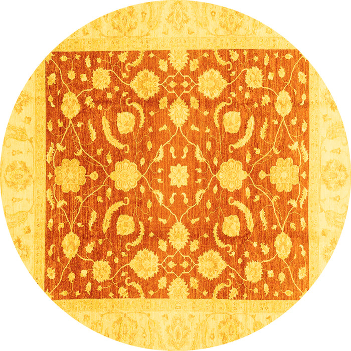 Round Abstract Yellow Modern Rug, abs3791yw
