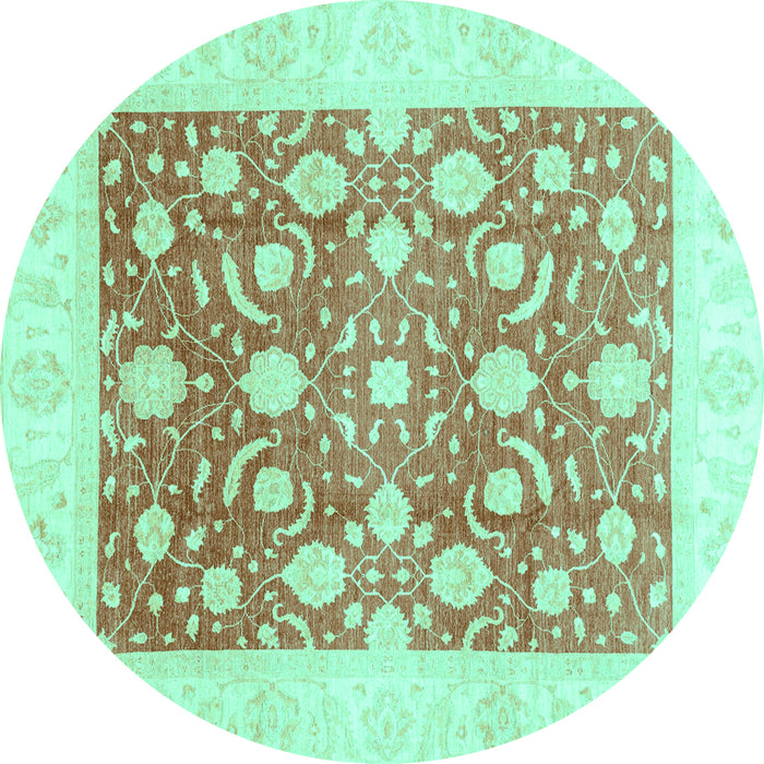 Round Machine Washable Abstract Turquoise Modern Area Rugs, wshabs3791turq