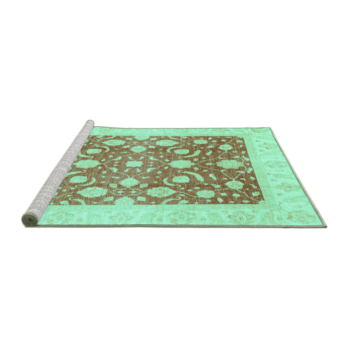 Sideview of Machine Washable Abstract Turquoise Modern Area Rugs, wshabs3791turq