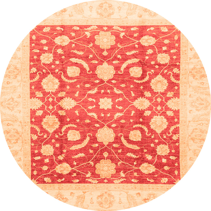 Round Machine Washable Abstract Orange Modern Area Rugs, wshabs3791org