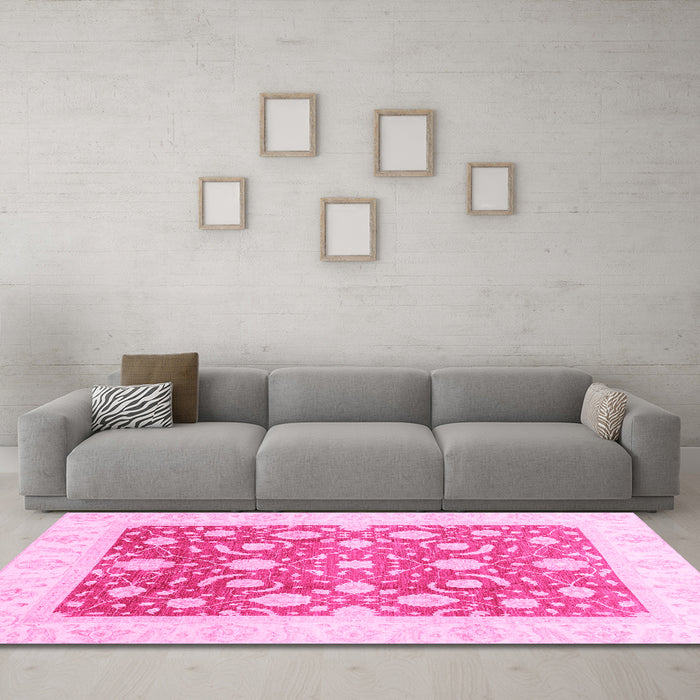 Machine Washable Abstract Pink Modern Rug in a Living Room, wshabs3791pnk