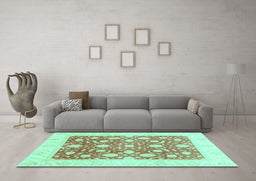 Machine Washable Abstract Turquoise Modern Area Rugs in a Living Room,, wshabs3791turq