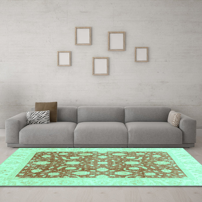 Machine Washable Abstract Turquoise Modern Area Rugs in a Living Room,, wshabs3791turq