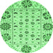 Round Machine Washable Abstract Emerald Green Modern Area Rugs, wshabs3792emgrn