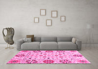 Machine Washable Abstract Pink Modern Rug, wshabs3792pnk