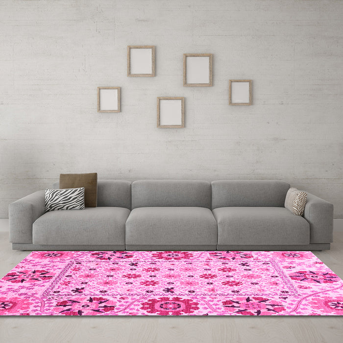Machine Washable Abstract Pink Modern Rug in a Living Room, wshabs3792pnk