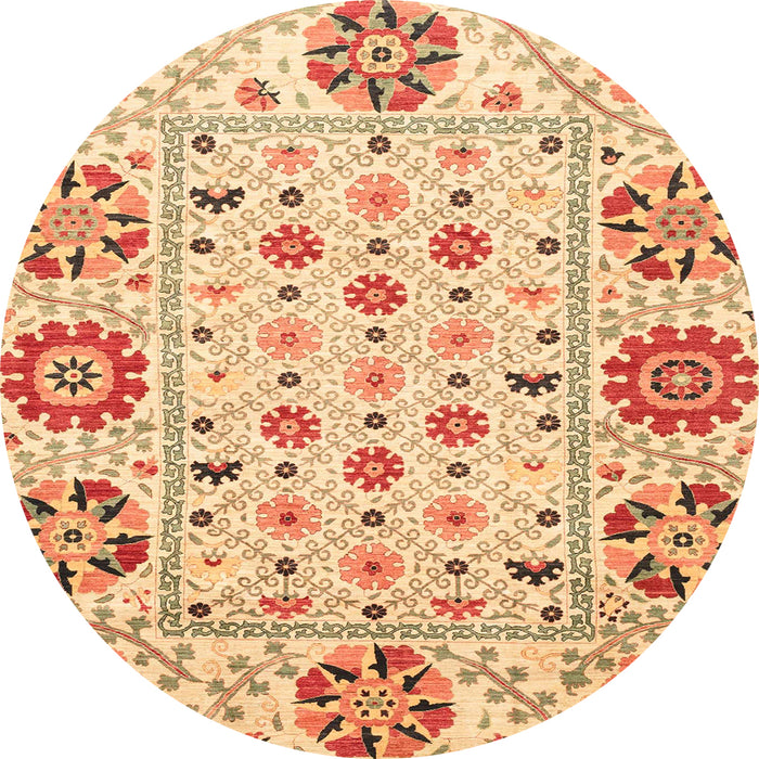 Round Abstract Mustard Yellow Modern Rug, abs3792