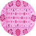 Round Machine Washable Abstract Pink Modern Rug, wshabs3792pnk