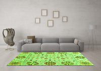 Machine Washable Abstract Green Modern Rug, wshabs3792grn