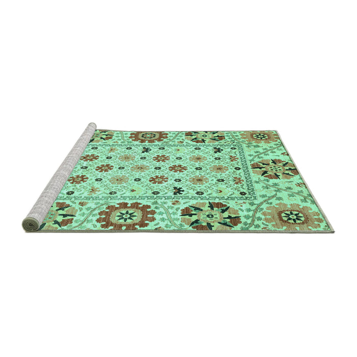 Sideview of Machine Washable Abstract Turquoise Modern Area Rugs, wshabs3792turq