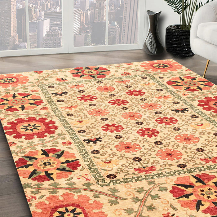 Abstract Mustard Yellow Modern Rug in Family Room, abs3792