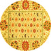 Round Abstract Yellow Modern Rug, abs3792yw