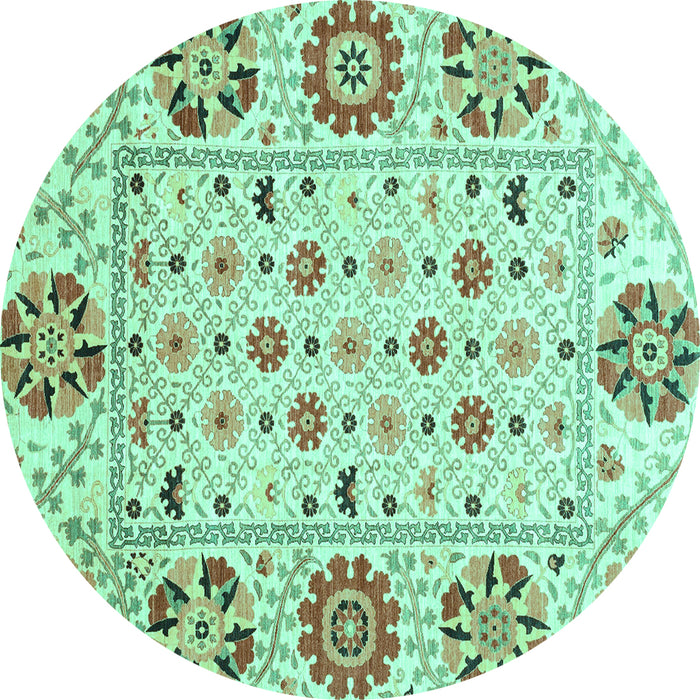Round Abstract Turquoise Modern Rug, abs3792turq