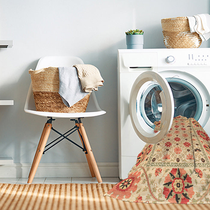 Machine Washable Abstract Mustard Yellow Rug in a Washing Machine, wshabs3792