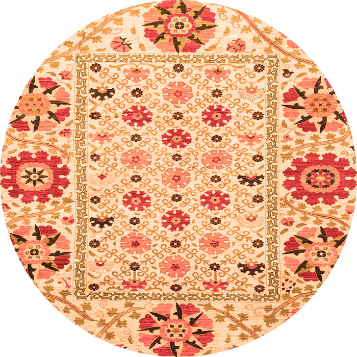 Round Machine Washable Abstract Orange Modern Area Rugs, wshabs3792org