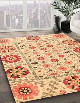 Machine Washable Abstract Mustard Yellow Rug in a Family Room, wshabs3792