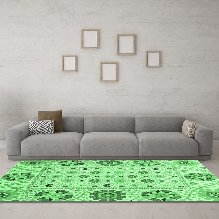 Machine Washable Abstract Emerald Green Modern Area Rugs in a Living Room,, wshabs3792emgrn