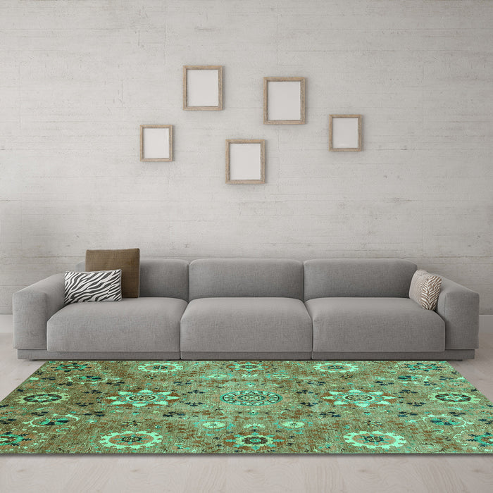 Machine Washable Abstract Turquoise Modern Area Rugs in a Living Room,, wshabs3793turq
