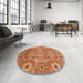 Round Machine Washable Abstract Red Rug in a Office, wshabs3793