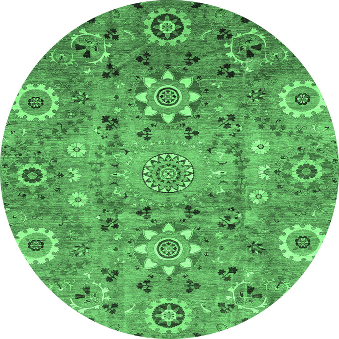 Round Machine Washable Abstract Emerald Green Modern Area Rugs, wshabs3793emgrn