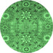 Round Machine Washable Abstract Emerald Green Modern Area Rugs, wshabs3793emgrn