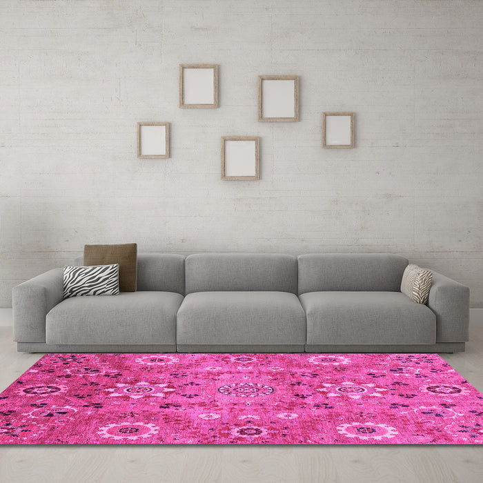 Machine Washable Abstract Pink Modern Rug in a Living Room, wshabs3793pnk