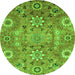 Round Machine Washable Abstract Green Modern Area Rugs, wshabs3793grn