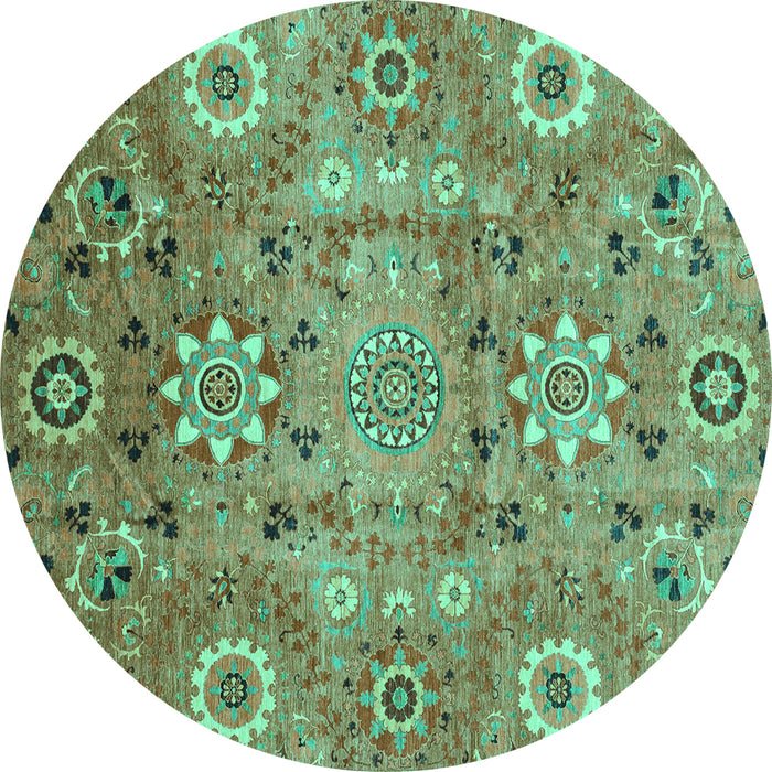 Round Machine Washable Abstract Turquoise Modern Area Rugs, wshabs3793turq
