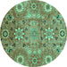 Round Machine Washable Abstract Turquoise Modern Area Rugs, wshabs3793turq