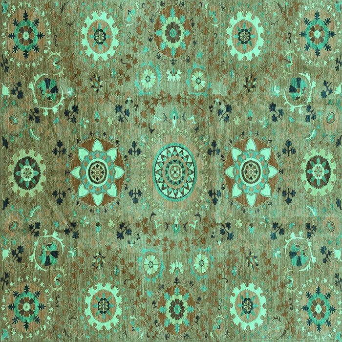 Square Machine Washable Abstract Turquoise Modern Area Rugs, wshabs3793turq