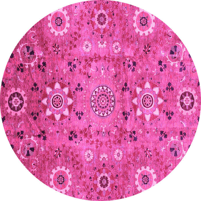Round Machine Washable Abstract Pink Modern Rug, wshabs3793pnk