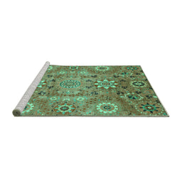 Sideview of Machine Washable Abstract Turquoise Modern Area Rugs, wshabs3793turq