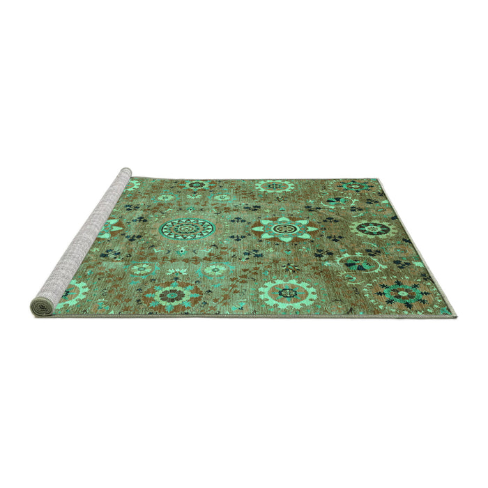 Sideview of Machine Washable Abstract Turquoise Modern Area Rugs, wshabs3793turq