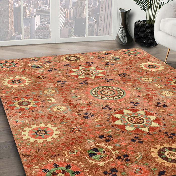 Abstract Red Modern Rug in Family Room, abs3793