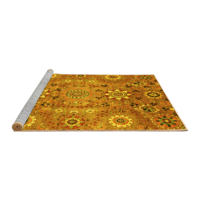 Sideview of Machine Washable Abstract Yellow Modern Rug, wshabs3793yw